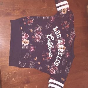 Long sleeve navy blue shirt with floral